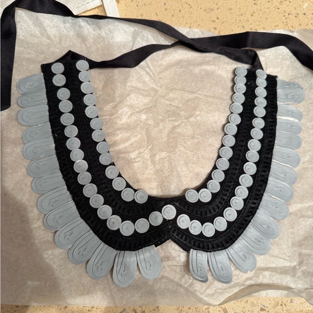 Anne Fontaine Elegant Black and Gray Leather Collar Necklace